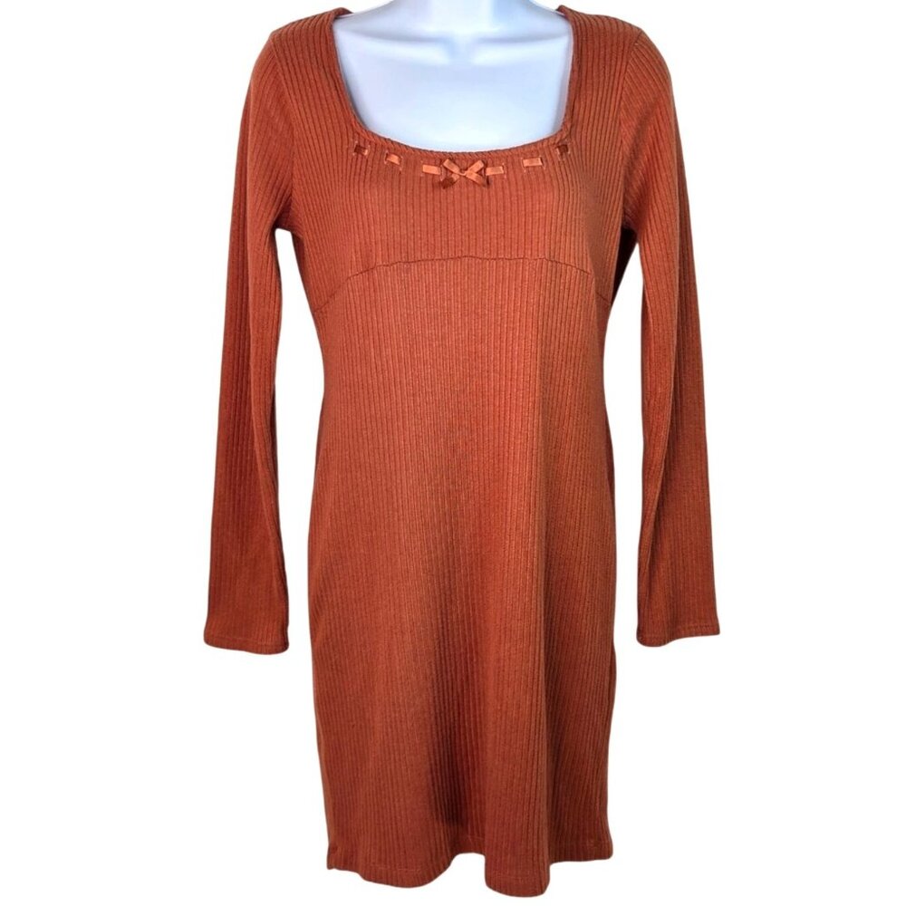 Derek Heart XL Rust Orange Long Sleeve Square Neck Ribbed Knit Sweater Dress